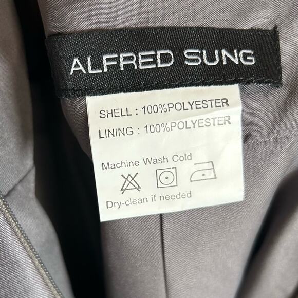 ALFRED SUNG High Neck Cut-out Back Gown with Pockets in Caviar Grey - Picture 9 of 10